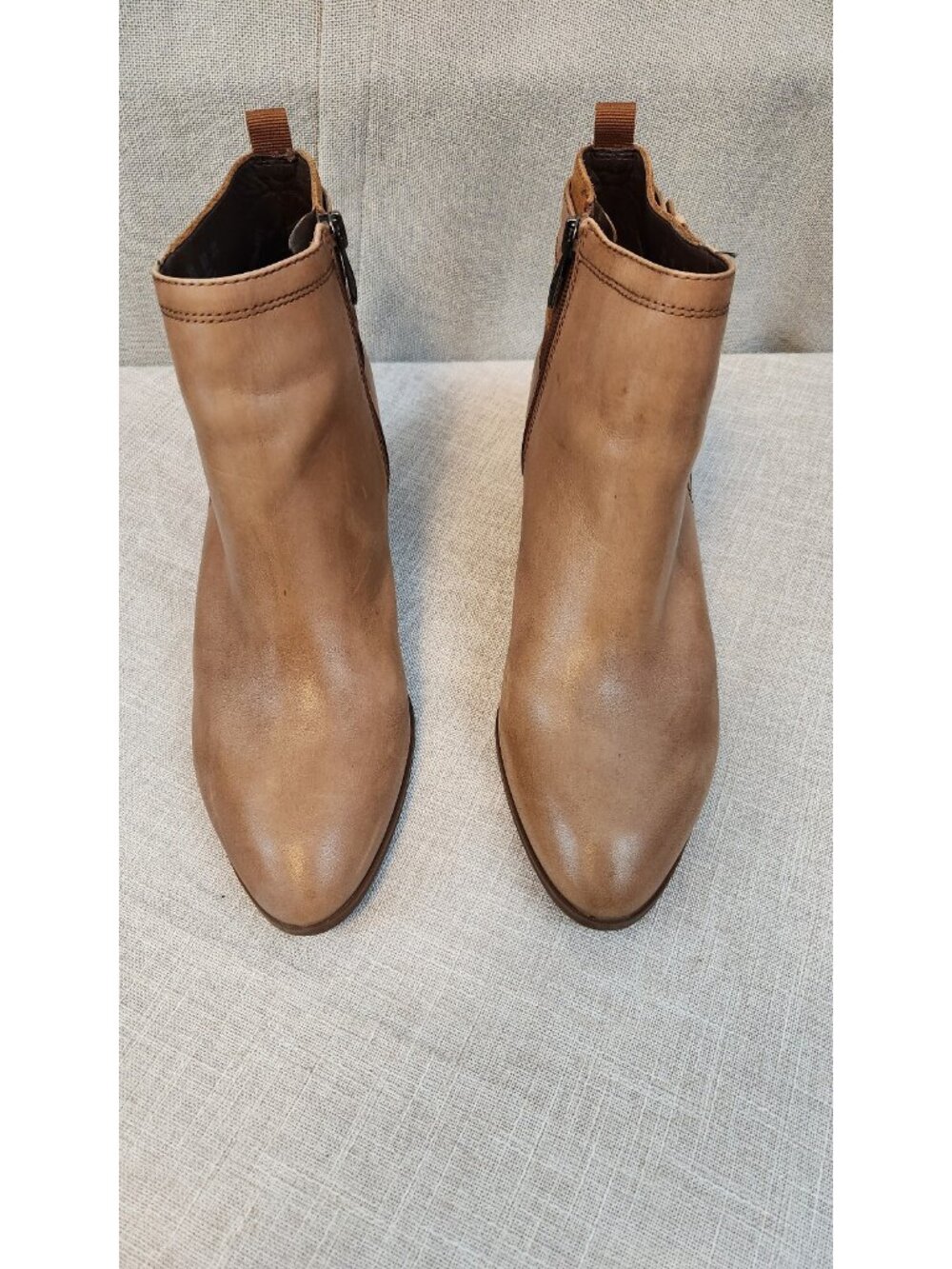 Franco Sarto Womens 9.5 M Solid Brown Leather Taper Block Heel Zip Bootie - Picture 3 of 7